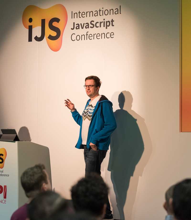 Christian on stage at international javascript conference